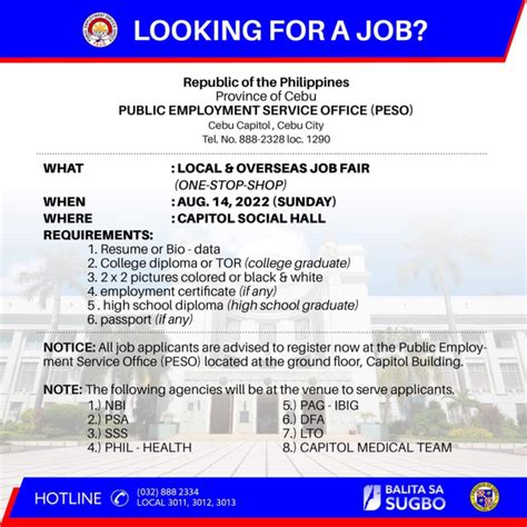 Local & Overseas Job Fair to be held at Cebu Capitol .